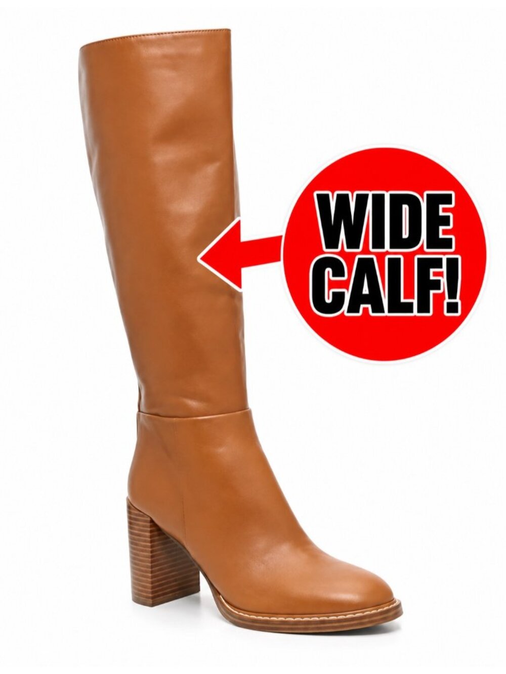Anthro Marc Fisher Gabey Block Heel Cognac Natural Leather Boots 10M WIDE CALF